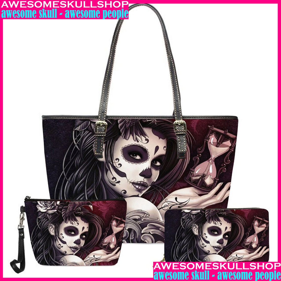 Sugar Skull Girl Design Brand Tote Bags  Large Capacity Leather Shoulder Bag