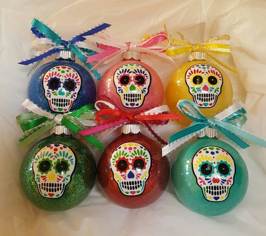 Sugar Skull Christmas Ornaments, Day Of The Dead, Sugar Skull Decor, Sugar Skull Ornaments, Christmas Balls, Ornaments