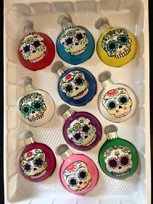 Sugar Skulls Glass Ornament Balls Set of 10