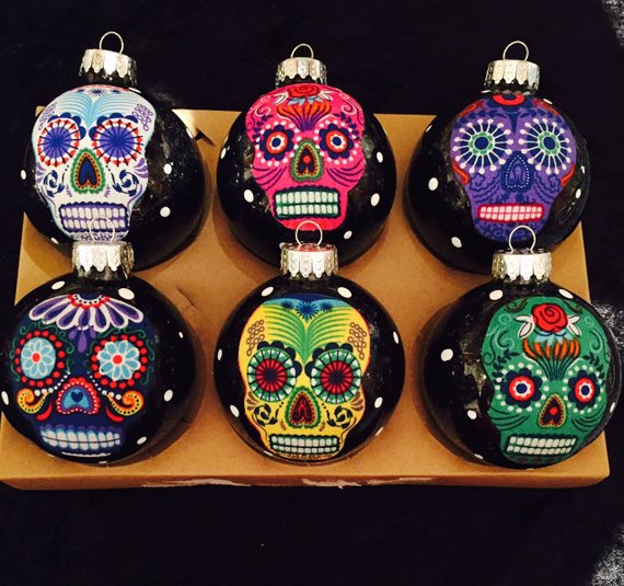 Sugar Skulls Glass Ornament Balls Set of 6