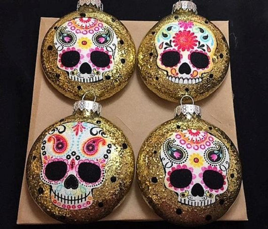 Sugar Skulls Glass Ornaments Set of 4