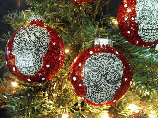 Sugar Skulls Glass Ornaments Set of 4