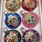 Set of 6 Sugar Skulls Glass Ornaments Multi Color Glitter
