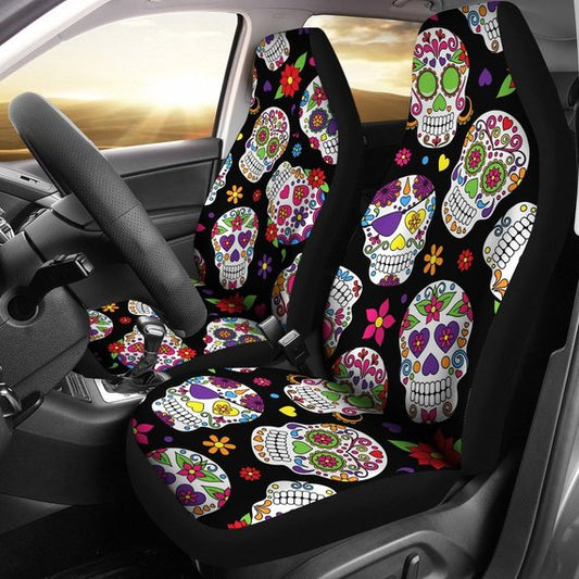 Sugar Skulls Car Seat Covers Pair, 2 Front Car Seat Covers