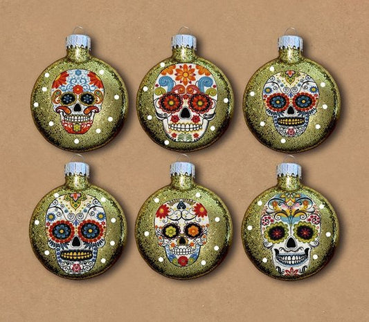 Sugar Skulls Glass Ornaments Set of 6