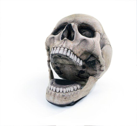 Inflatable Skull Chair, Movable Jaw Knitted Fabric Halloween Design