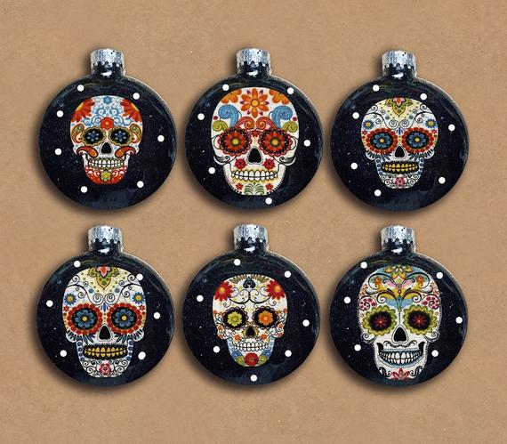 Sugar Skulls Glass Ornaments Set of 6
