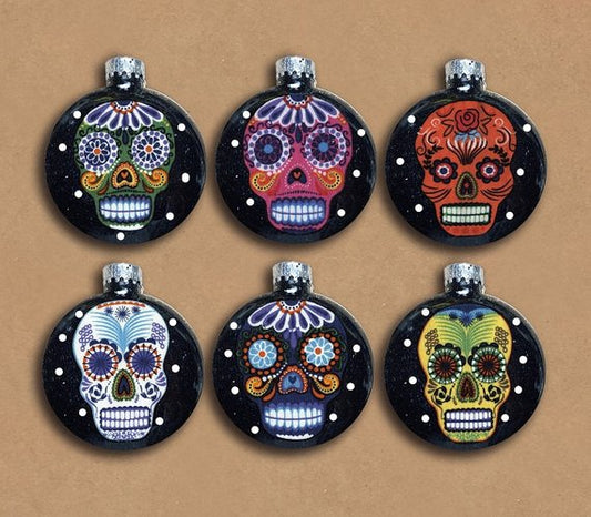 Colorful Sugar Skulls Glass Ornaments Set of 6