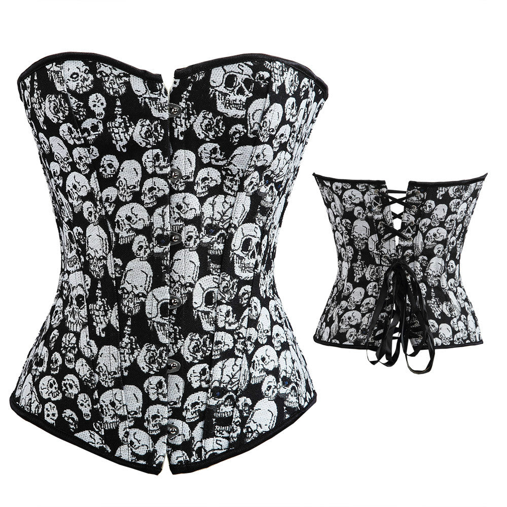 Gothic Women's Corset and Bustier sexy Skull Costume Top Showgirl hot Clubwear Shirt Lace up Boned