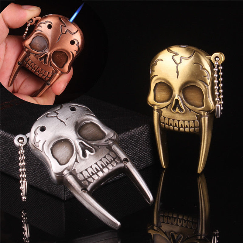 New Butane Torch Lighter Creative Fun Toy Skull Gas Lighter Key Chain Metal Portable Inflatable Free Fire Key Lighter