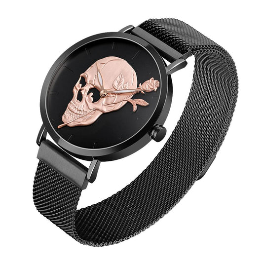 Quartz Watch Skull Men Steel Mesh Belt Skeleton Watches Male Clock Waterproof Wristwatch