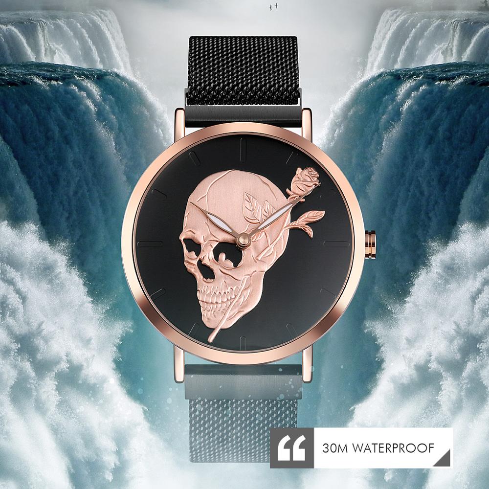 Quartz Watch Skull Men Steel Mesh Belt Skeleton Watches Male Clock Waterproof Wristwatch