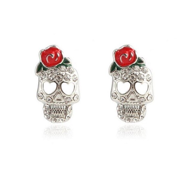 New Skeleton Earring Geometry Rhinestone Skull Earrings