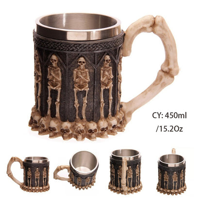 Silver Skull Dragon Resin Stainless Steel Beer Mug 450ml Coffee Cup Retro Tankard Creative Viking Tea Mug Pub Bar Decoration