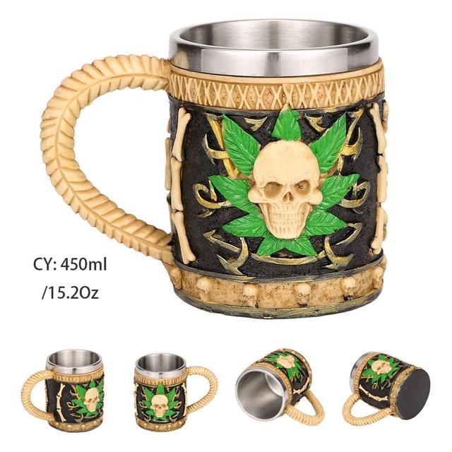 Silver Skull Dragon Resin Stainless Steel Beer Mug 450ml Coffee Cup Retro Tankard Creative Viking Tea Mug Pub Bar Decoration