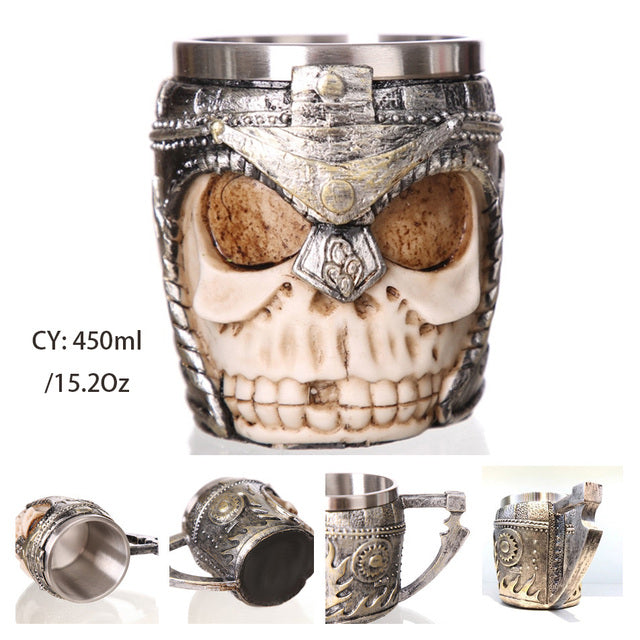 Silver Skull Dragon Resin Stainless Steel Beer Mug 450ml Coffee Cup Retro Tankard Creative Viking Tea Mug Pub Bar Decoration