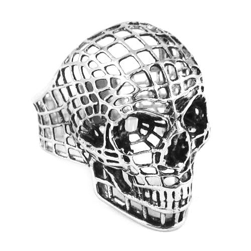 Silver, Gold Hollow Out Skull Biker Ring Stainless Steel Jewelry Spider Web Spiderman