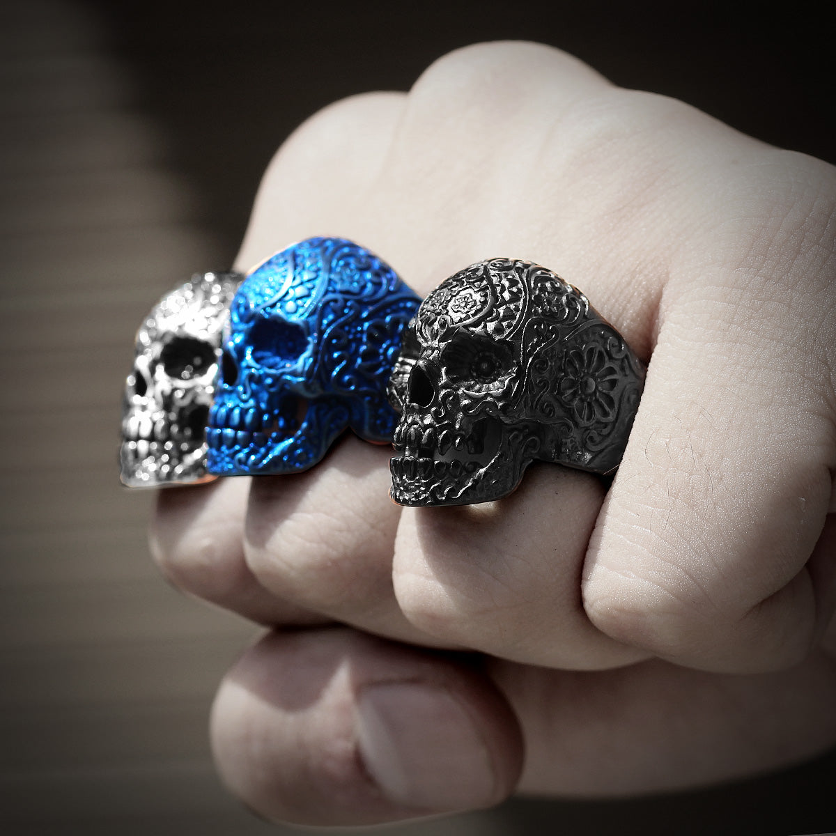 Stainless Steel Gothic Skull Bones Men Rings Vintage Carving Domineering Gothic Rock