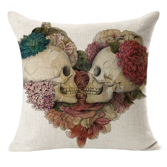 Linen Decorative Cushion Covers Vintage Skull Throw Pillow Cases for Sofa