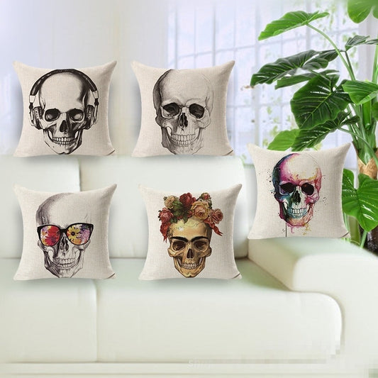 Skull Cotton Linen Square Pillow Cases Sofa Car Throw pillow Cushion Cover Textile products Cotton