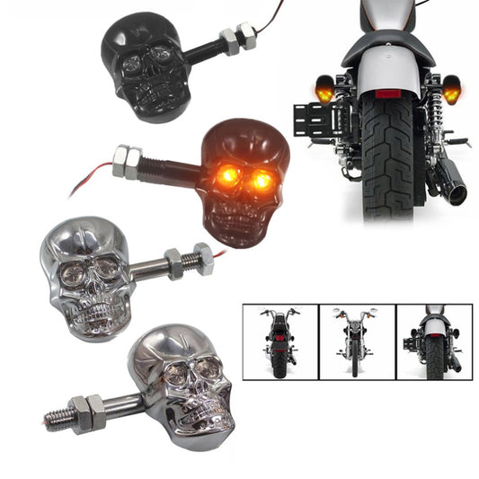 1Pair Personalized Motorcycle Accessories Refit Punk Skull Shape Turn Signal Lights Indicators Weatherproof For Most Motorcycle