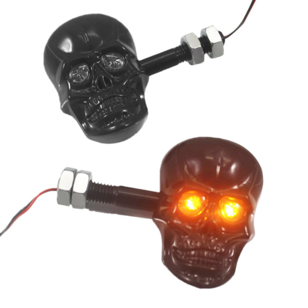 1Pair Personalized Motorcycle Accessories Refit Punk Skull Shape Turn Signal Lights Indicators Weatherproof For Most Motorcycle