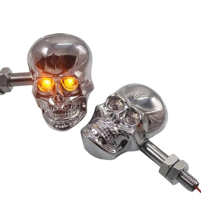 1Pair Personalized Motorcycle Accessories Refit Punk Skull Shape Turn Signal Lights Indicators Weatherproof For Most Motorcycle