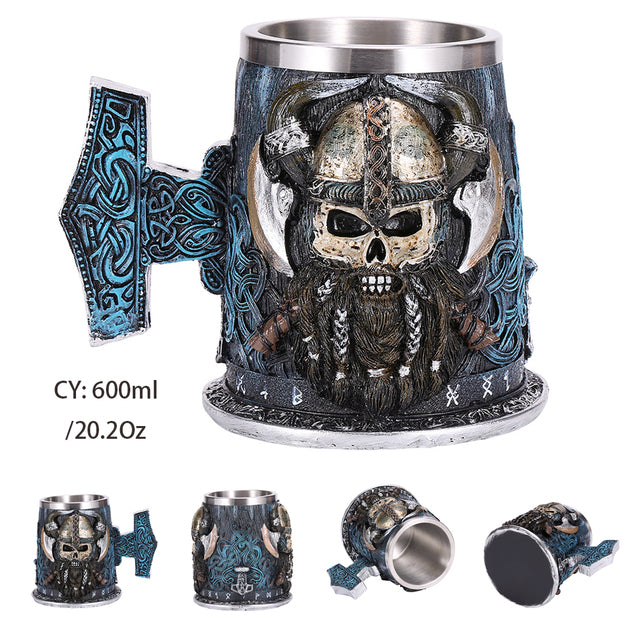 Silver Skull Dragon Resin Stainless Steel Beer Mug 450ml Coffee Cup Retro Tankard Creative Viking Tea Mug Pub Bar Decoration