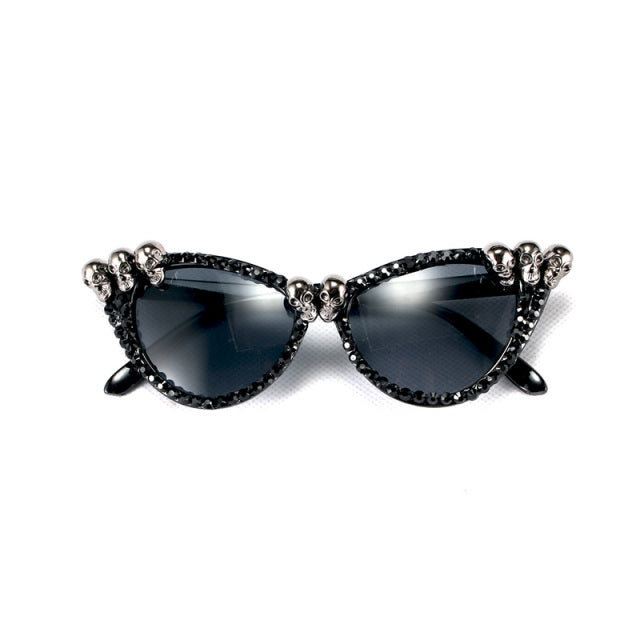 Gothic Skull Sunglasses Halloween Christmas Cat Eye Crystal Punk Sun Glasses