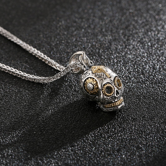 925 Sterling Silver Punk Skull Pendant Necklace