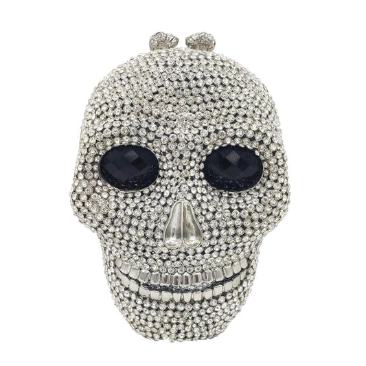 Boutique Halloween Novelty Funny Skull Clutch Women Silver Bags Party Crystal Purses and Handbags
