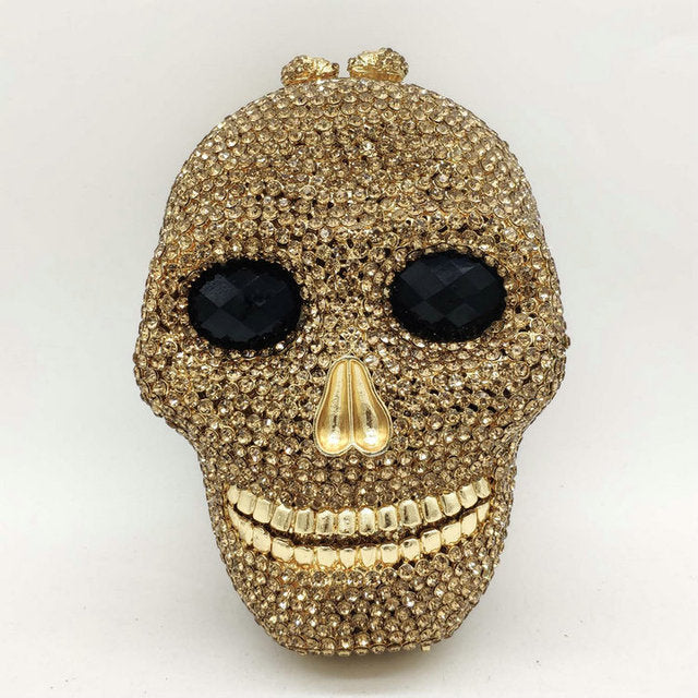 Boutique Halloween Novelty Funny Skull Clutch Women Silver Bags Party Crystal Purses and Handbags