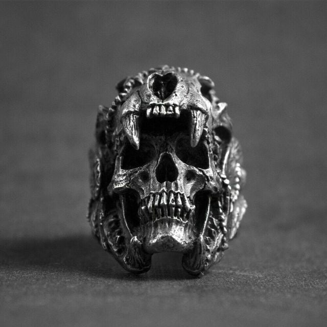 Gothic Punk Satanic Devil Skull Ring Vintage Steampunk Stainless Steel Ring Hiphop Motorcycle Rock Biker Jewelry