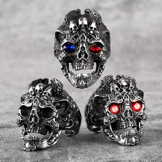 Skull Evil Eyes Stainless Steel Mens Rings Punk Jewelry Creativity Gift