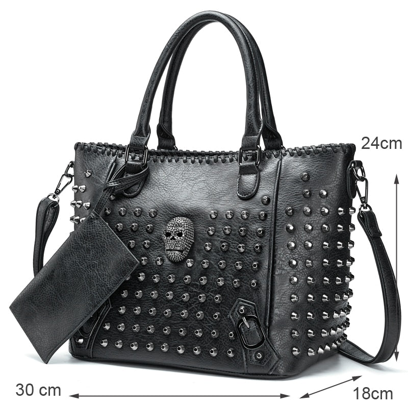 New Rivet Women Bag Pu Leather Crossbody Bag Purse Skull Handbag Quality Punk Shoulder Bag with Wallet Messenger Bag