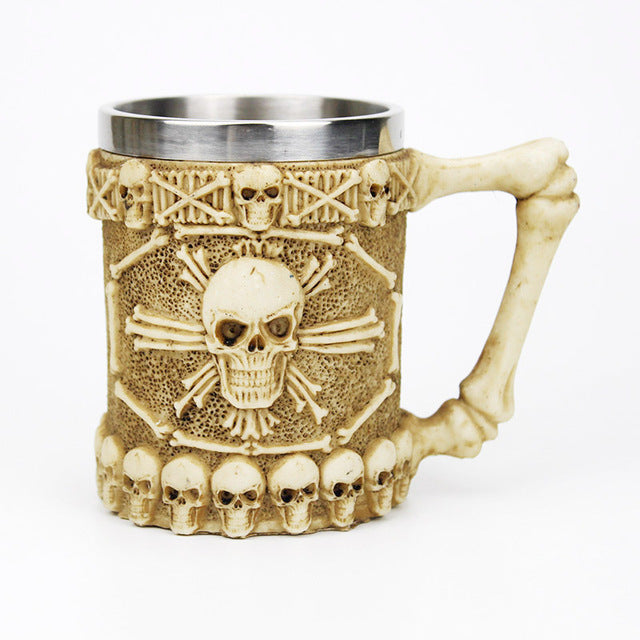 Skull Mug Contain Viking Skeleton Death Grim Knight Gothic Design Coffee Beer Tankard Mugs