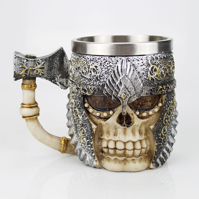 Skull Mug Contain Viking Skeleton Death Grim Knight Gothic Design Coffee Beer Tankard Mugs