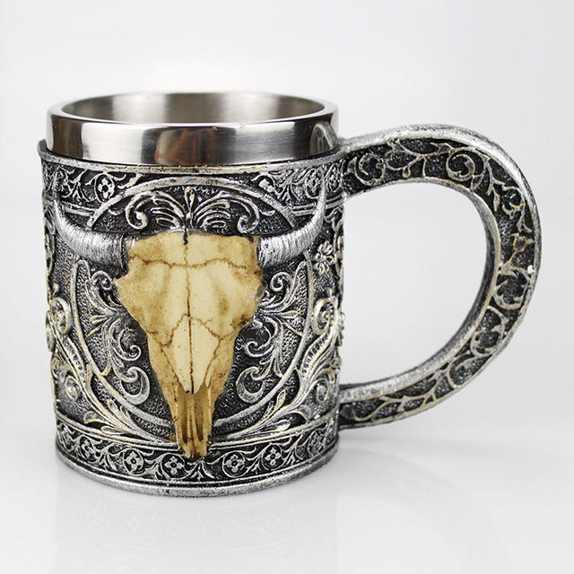 Skull Mug Contain Viking Skeleton Death Grim Knight Gothic Design Coffee Beer Tankard Mugs