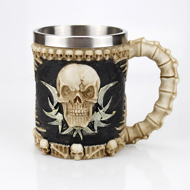 Skull Mug Contain Viking Skeleton Death Grim Knight Gothic Design Coffee Beer Tankard Mugs