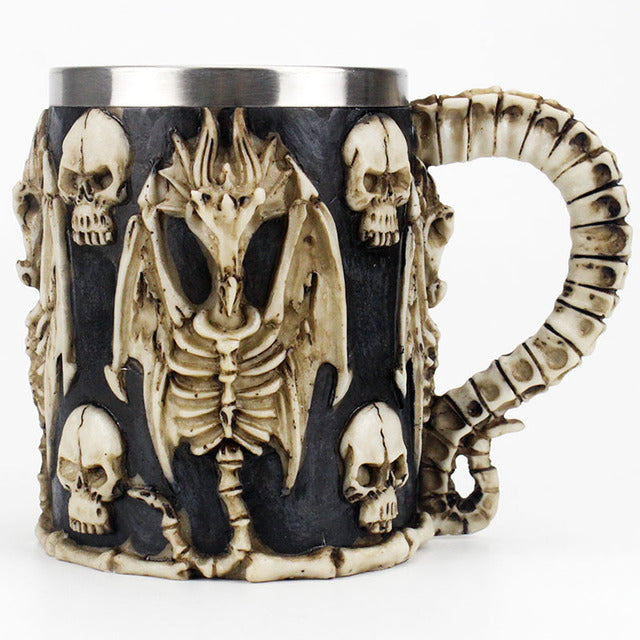 Skull Mug Contain Viking Skeleton Death Grim Knight Gothic Design Coffee Beer Tankard Mugs