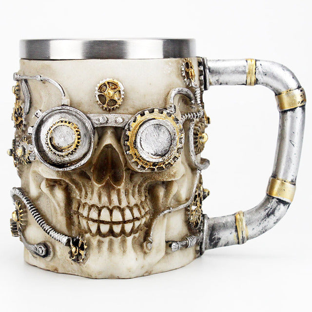 Skull Mug Contain Viking Skeleton Death Grim Knight Gothic Design Coffee Beer Tankard Mugs