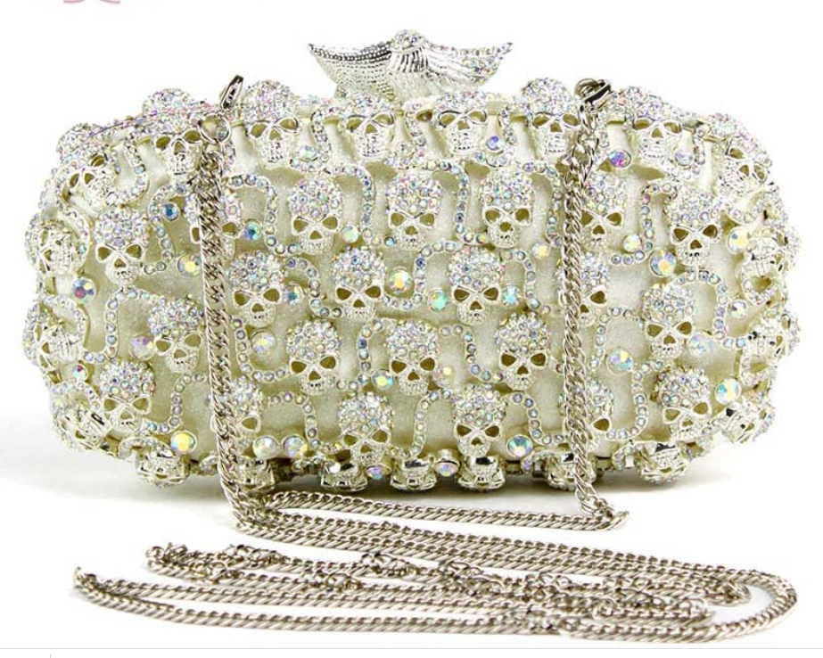 Skull White Crystal Clutch Purses and Handbags Ladies Diamond Bags Wedding Party