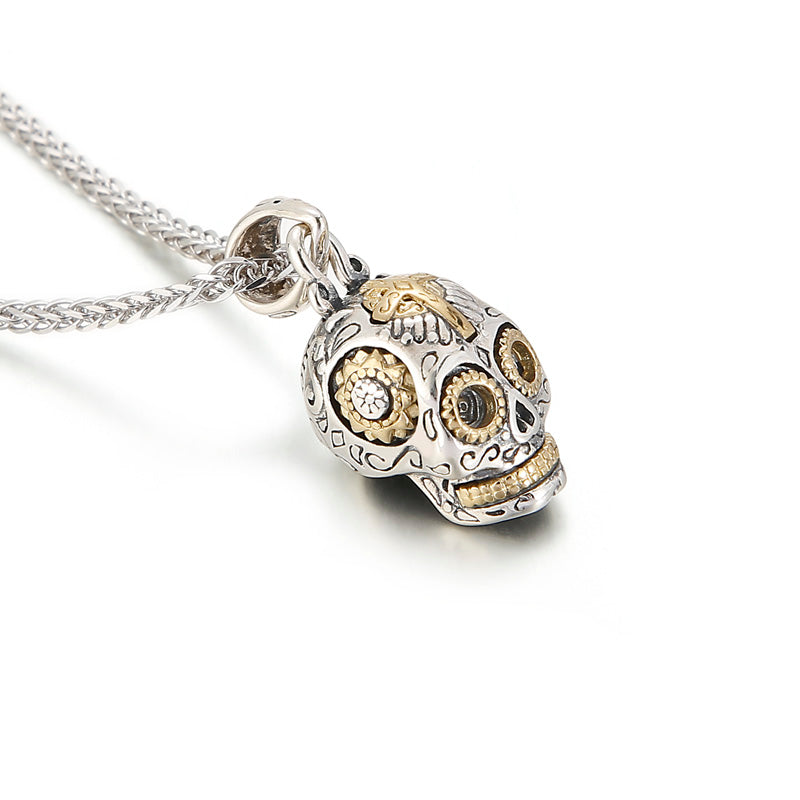 925 Sterling Silver Punk Skull Pendant Necklace