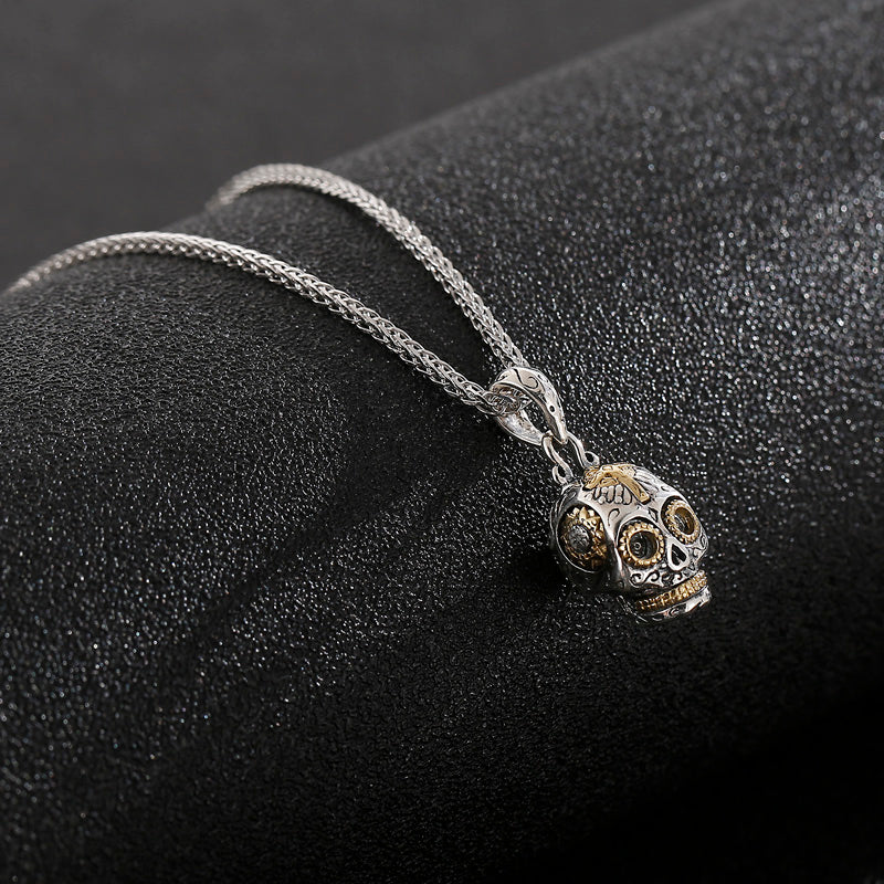 925 Sterling Silver Punk Skull Pendant Necklace