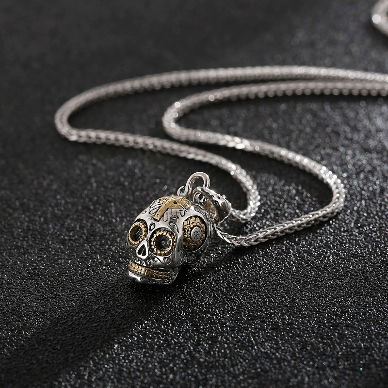 925 Sterling Silver Punk Skull Pendant Necklace