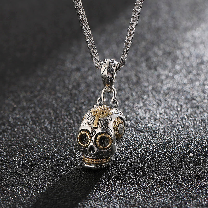 925 Sterling Silver Punk Skull Pendant Necklace