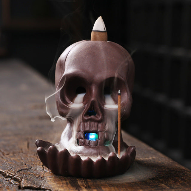 LED Dragon Statue Backflow Incense Burner Halloween Skull Decoration Ornament