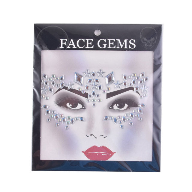 3D Gem Face Sticker Ghost Skull Face with Diamond Decoration Face Stickers