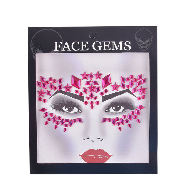 3D Gem Face Sticker Ghost Skull Face with Diamond Decoration Face Stickers