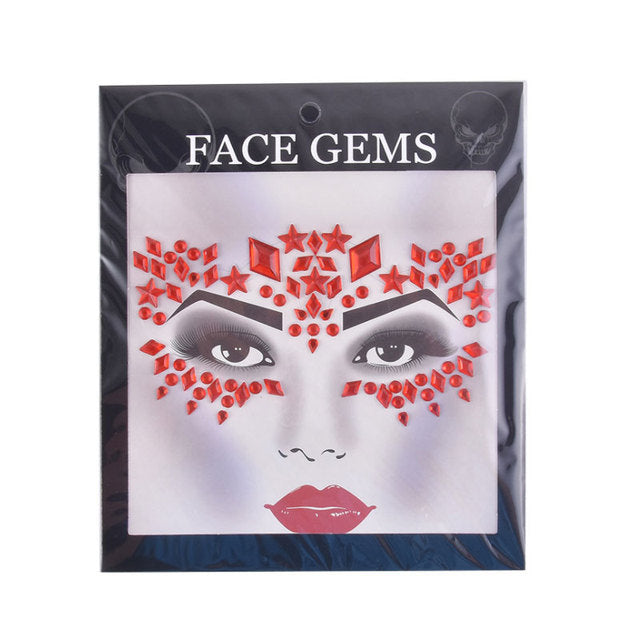 3D Gem Face Sticker Ghost Skull Face with Diamond Decoration Face Stickers